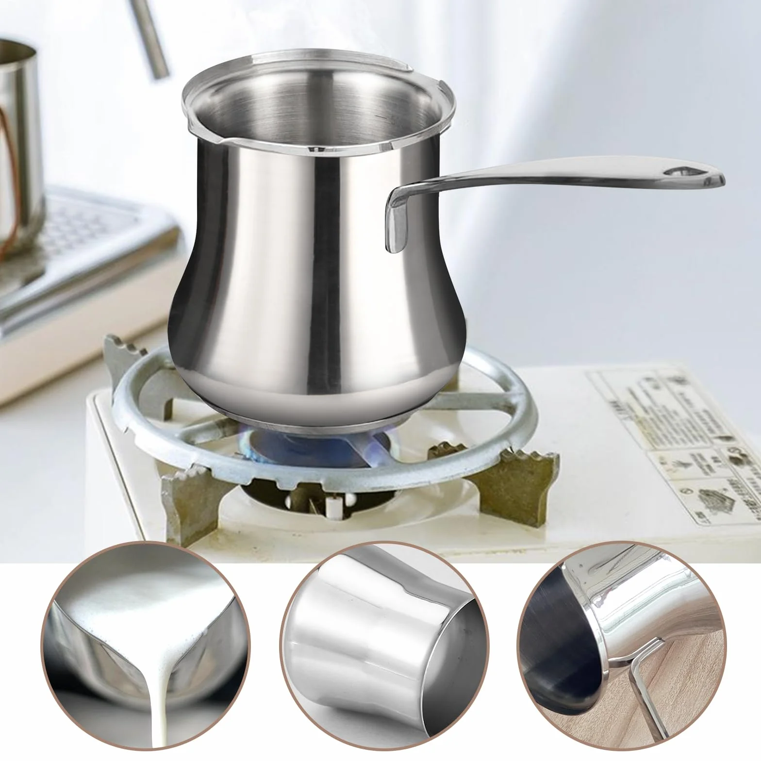 Türkische Kaffeekanne, 500ml Kaffeekanne Mokkakanne, Türkischer Kaffeekocher, Edelstahl Griechische Cafe Kocher für Kaffee und Milchschaumzubereitung