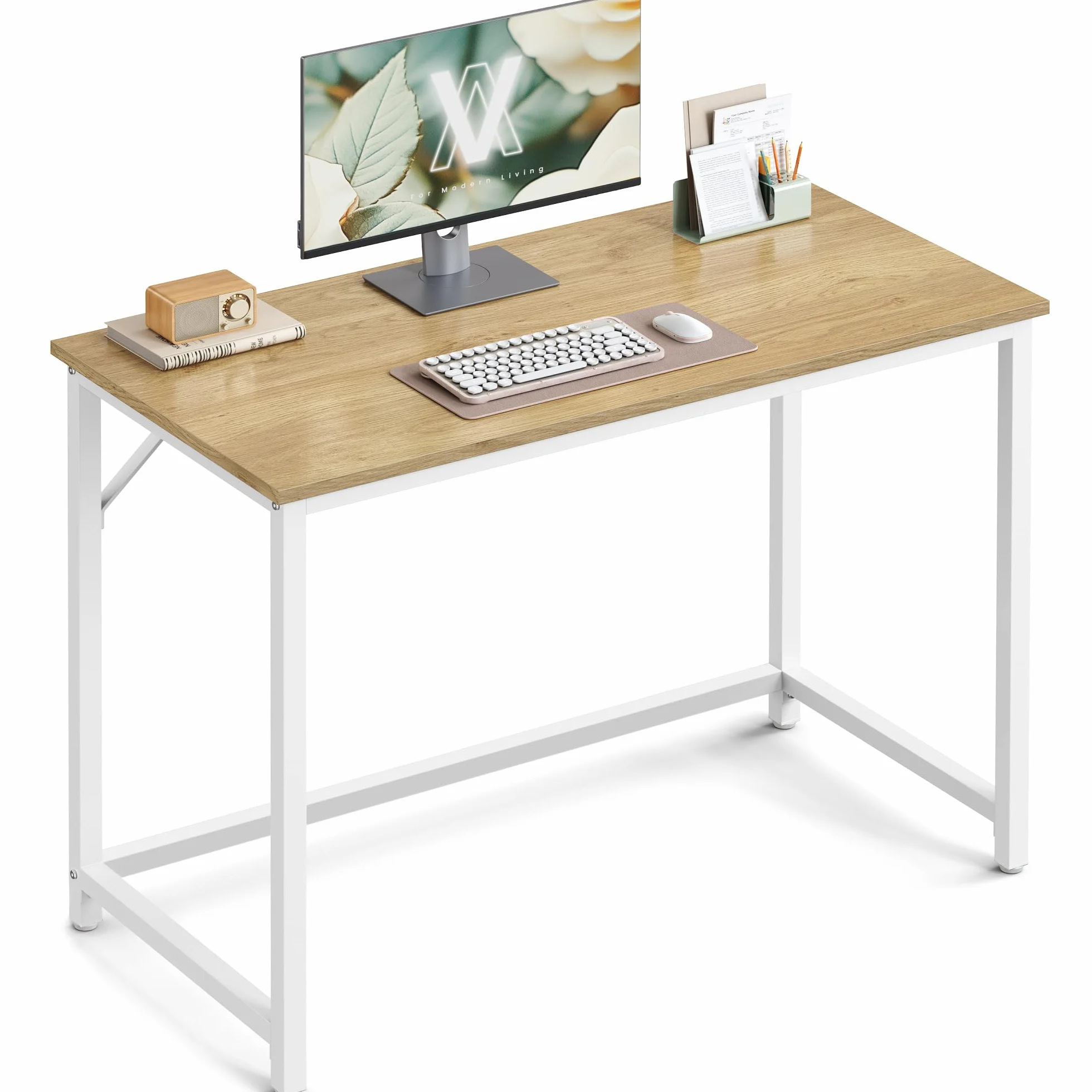 VASAGLE Tisch, Computertisch, Bürotisch, 100 x 50 x 76 cm, für Arbeitszimmer, Schlafzimmer, Wohnzimmer, natureichenfarben-perlweiß LWD041W70V2