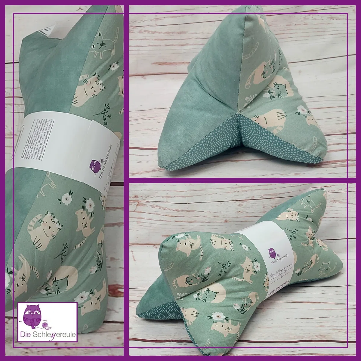 Leseknochen Kinder Nackenkissen Handmade in Deutschland, waschbar und ergonomisch, als Nackenrolle, Lesekissen und Lagerungskissen nutzbar (Kitty Mint)