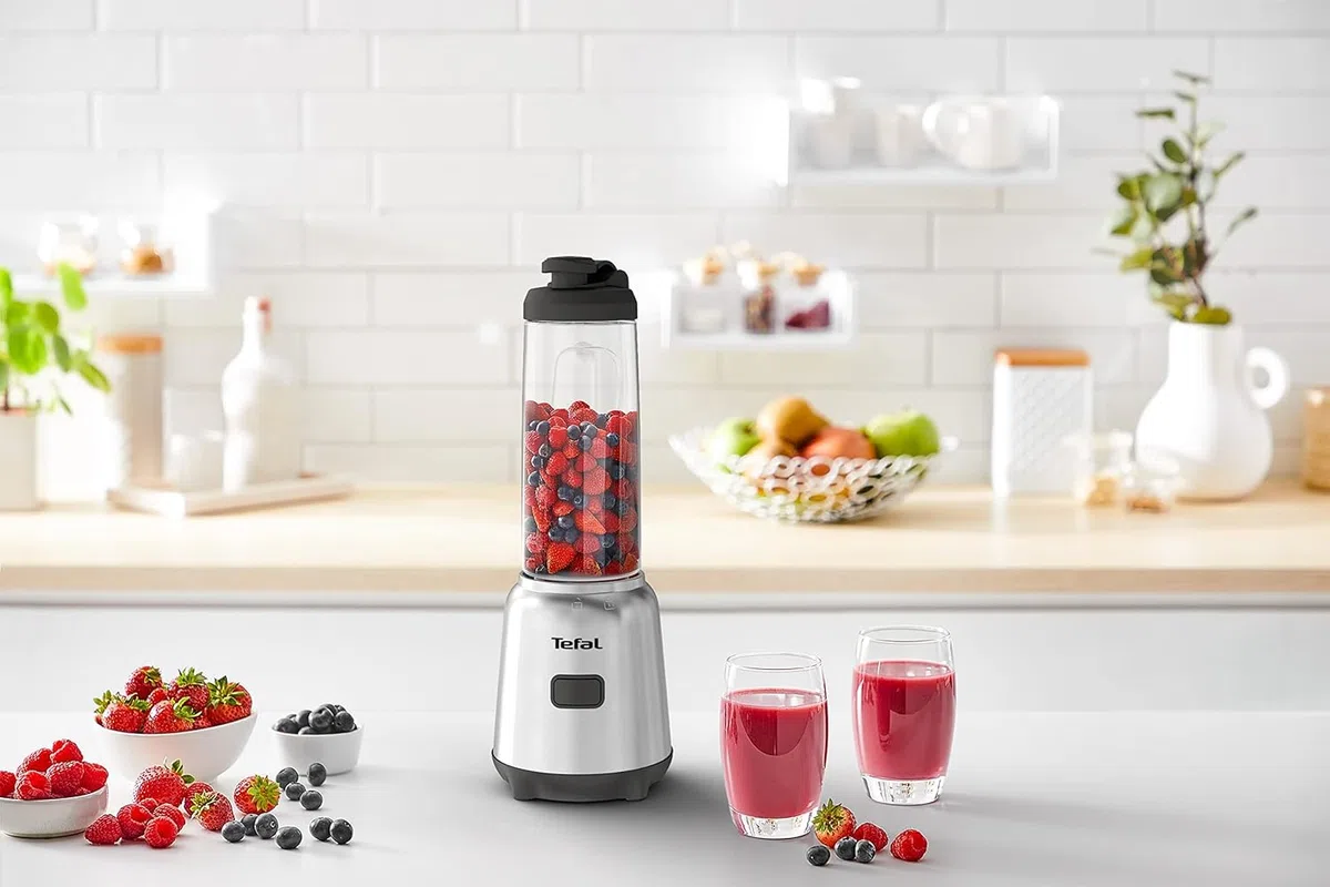 Tefal Mix und Move Mini-Standmixer, 300 Watt, 2 Flaschen To-Go in Premium Tritan, kompaktes Design, einfach zu reinigen, abnehmbare Klingen, Einknopfbedienung, Silber/Grau, BL15FD