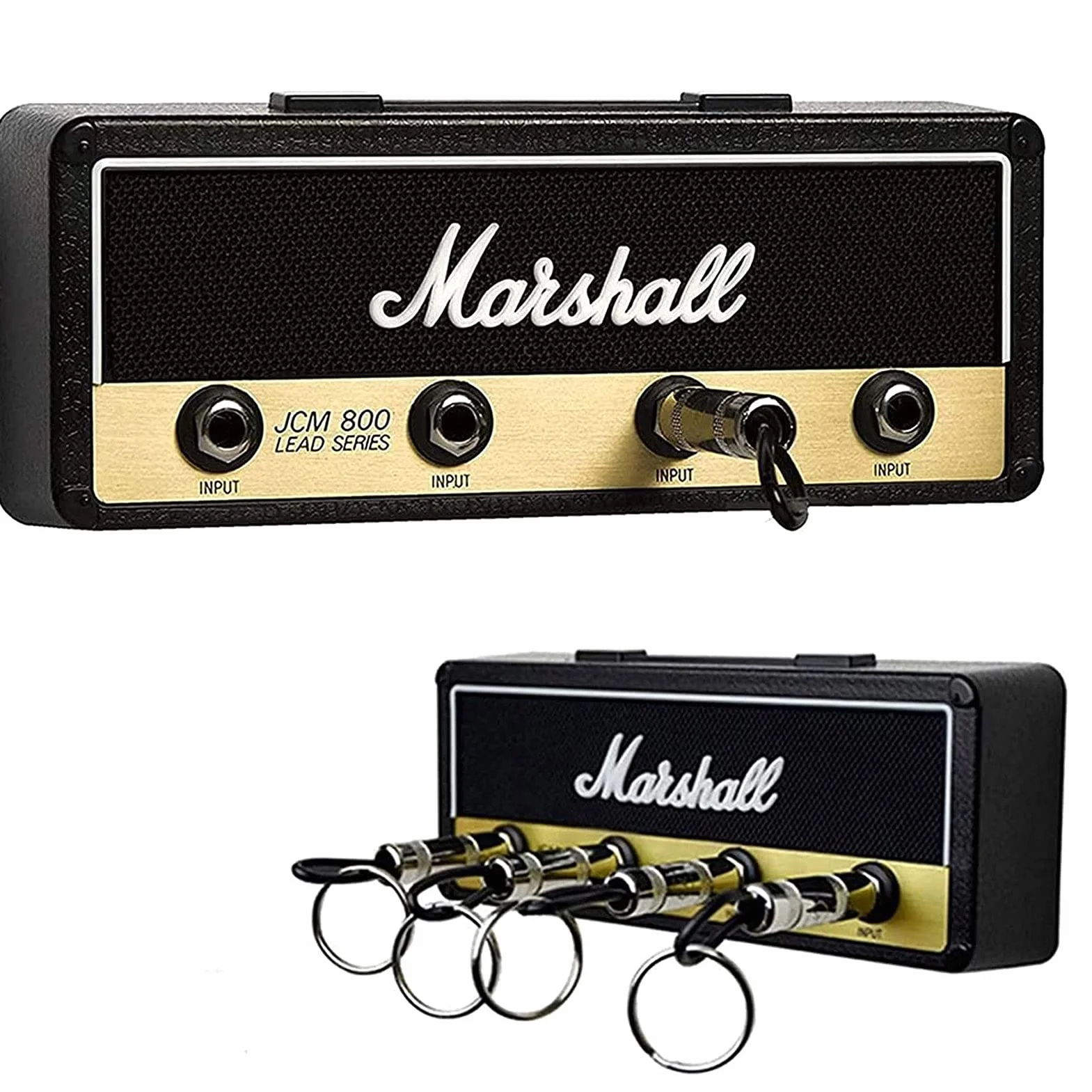 Marshall Schlüsselbrett Schlüsselhalter Wandmontage Jack Rack 2.0 JCM800 Gitarre Schlüsselanhänger Haken Halterung für Schlüssel Haus Befestigung mit 4 Gitarrenstecker Key holder Set Schwarz