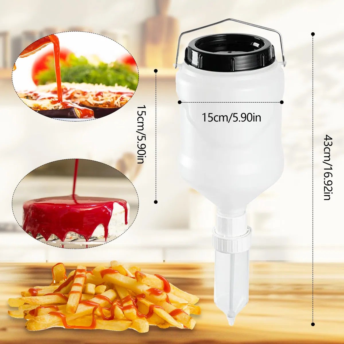 Gewürz Quetschflasche Zum Aufhängen, 3L Hängender Saucenspender, Nachfüllbare Soßen-Quetschflasche und Auslaufsicheres Design Ketchup Spender für Restaurants, Gewürze, Würzsaucen Salatsoße