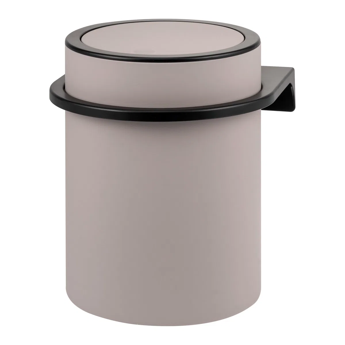 bremermann runder Kosmetikeimer SAVONA mit Softtouch-Oberfläche inkl. Wandhalterung zum Kleben oder Bohren mit Schwingdeckel, Abfalleimer aus Kunststoff, 5,5 Liter Fassungsvermögen (Taupe)