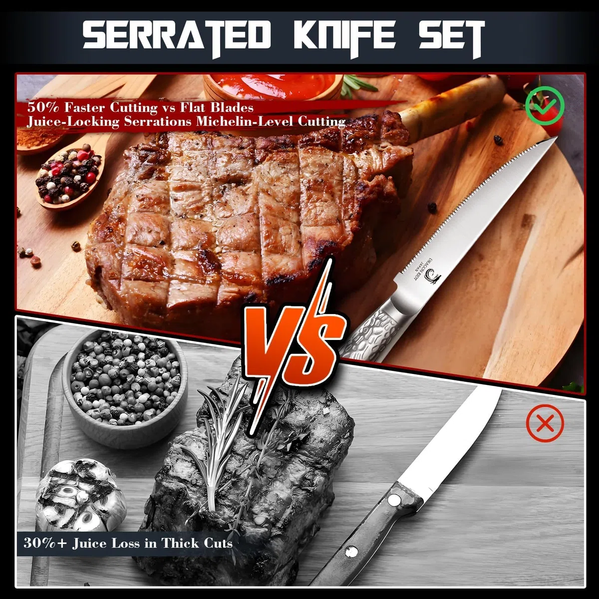 DRAGON RIOT Steakmesser Set 6-teiliges Steakbesteck mit Sägezahnklingen aus japanischem Edelstahl, spülmaschinengeeignet inklusive Aufbewahrungsbox