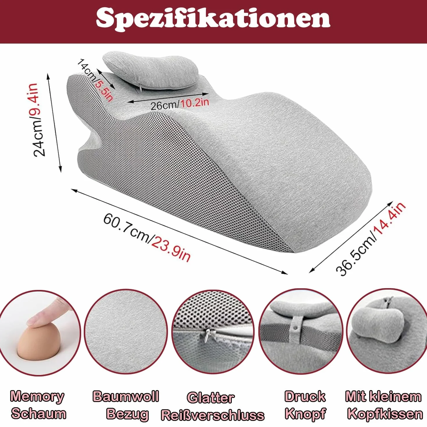 Keilkissen für Bett und Sofa, Memory Schaum Lesekissen Ergonomisches Rückenkissen für Rücken Hals Beine, Reflux Kissen Beinkissen mit Waschbarer Bezug für Bett, Sofa, Sitzen, Schlafen, Lesen