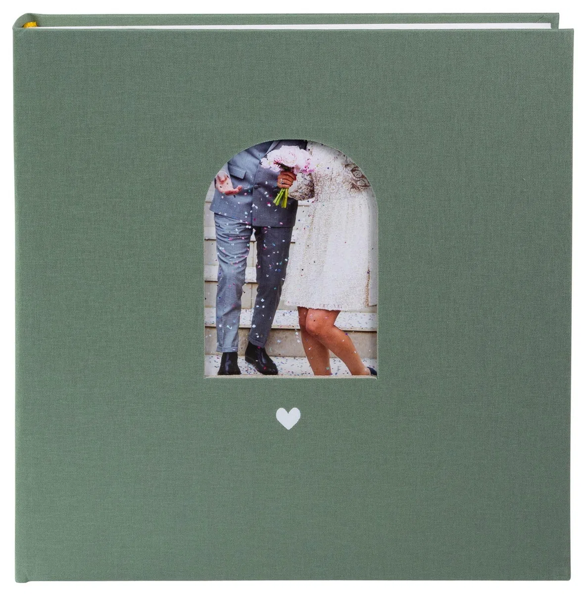 goldbuch 08 047 Hochzeitsalbum Herzensmoment Artischocke, Fotoalbum mit Fensterausschnitt, Erinnerungsalbum mit 60 weißen Seiten und Pergamin-Trennblättern, Einband aus Leinen, ca. 31 x 30 x 4 cm