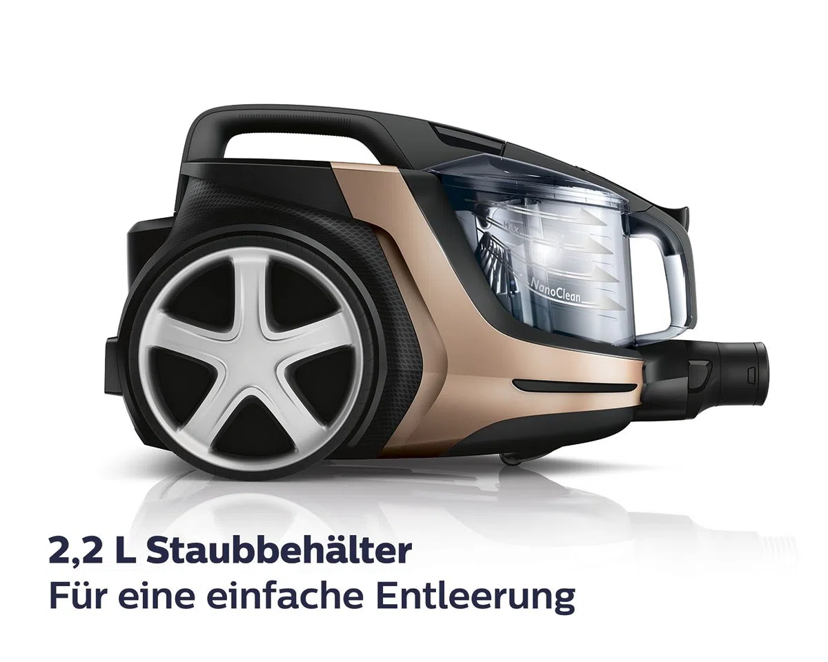 Philips beutteloser Staubsauger PowerPro Ultimate (AAA-Energie-Label, 650 W, 2,2 L Staubvolumen, Turbodüse für Tierhaare, kupfer) FC9922/09