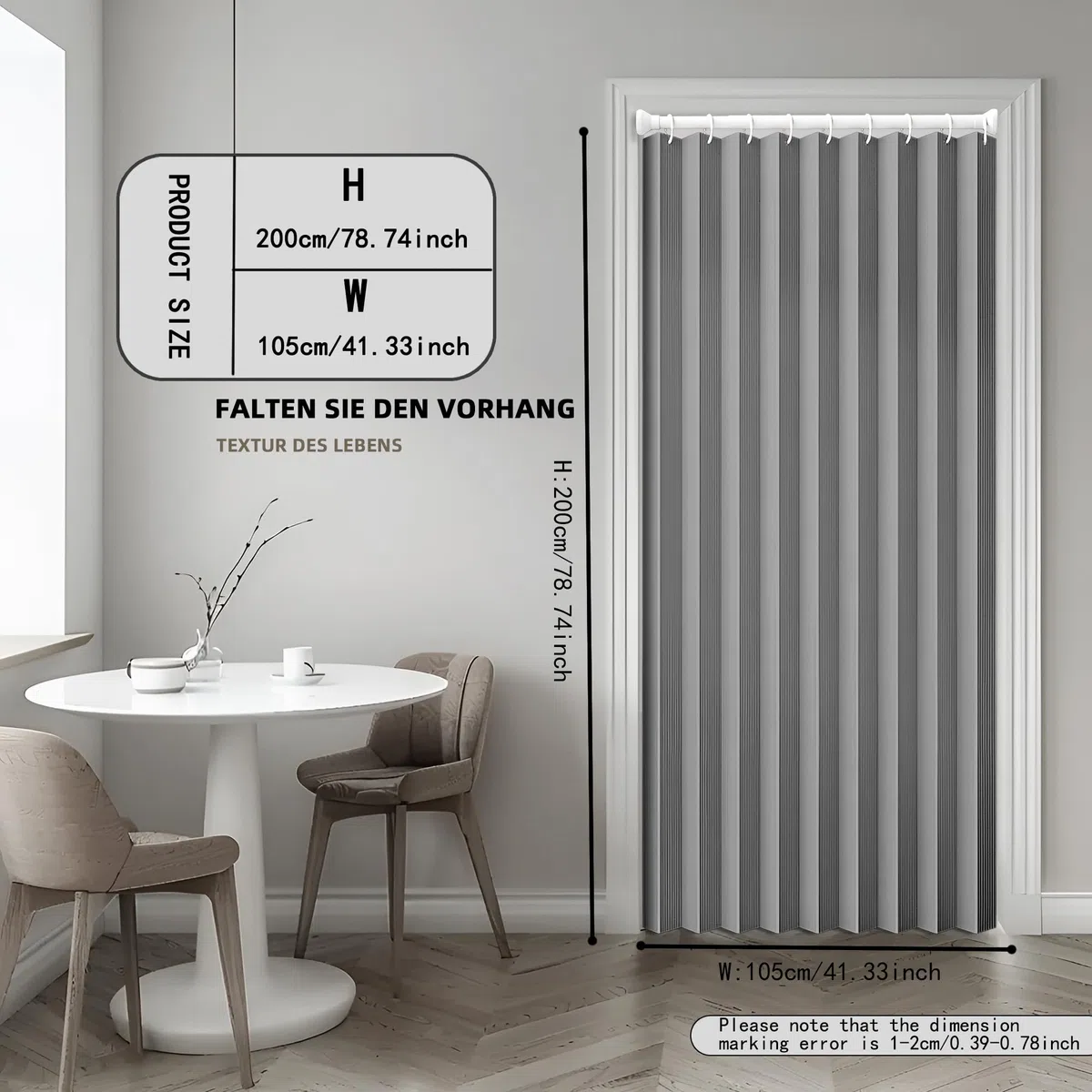Magnetischer Türvorhang mit Verdunkelung, Faltbarer Raumteiler für Bad/Schlafzimmer/Wohnzimmer, Akkordeon-Design (Gray)