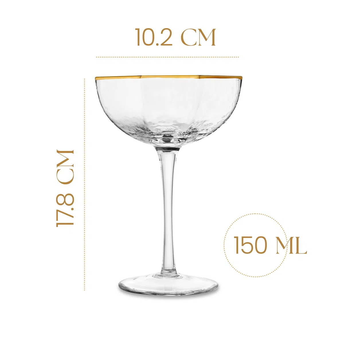 GLASSIQUE CADEAU Kleine 150 ml Prestige Espresso Martini Gläser mit Goldrand für Daiquiri, Cocktail, Champagner | 4er Set | Achteckige Kristall Coupe Gläser mit Langen Stiel | Elegante Martinigläser