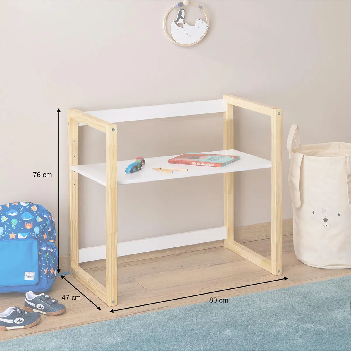 IDIMEX Kinderschreibtisch SUZA höhenverstellbar Massivholz Natur/weiß - Tischplatte in 4 Höhen verstellbar, ideal für kleine Räume, minimalistisches Design im Montessori-Stil