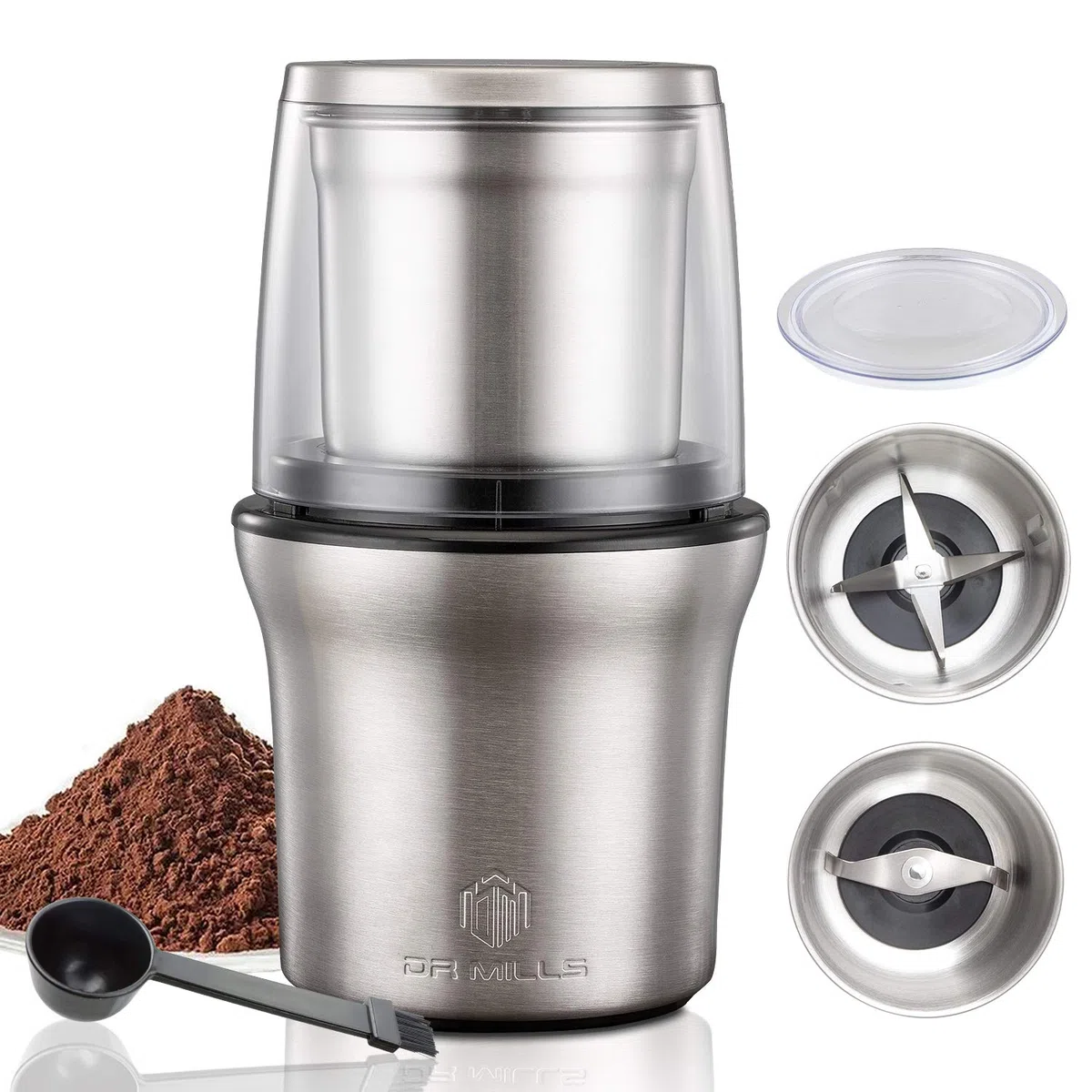 DR MILLS DM-7412M Elektrische Gewürz- und Kaffeemühle, Mühle und Hackmesser, abnehmbarer Becher, abwaschfreier Messer sowie anwaschfreie Tasse bestehen aus SUS304 rostfreiem Stahl