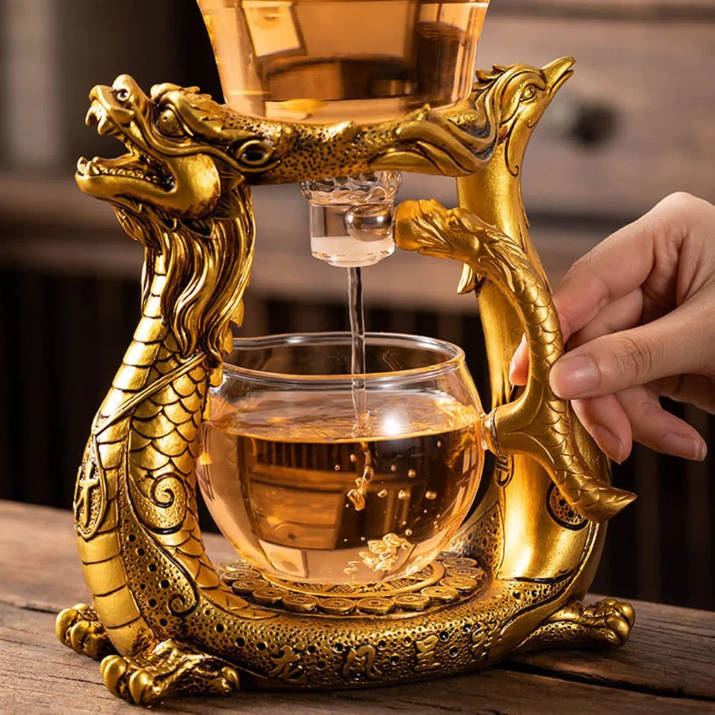 Lazy Kungfu Glas Tee-Set Hitzebeständige Wasserumleitung Rotierende Abdeckung Schüssel Halbautomatische Glas-Teekanne Anzug (Teekanne einzeln)