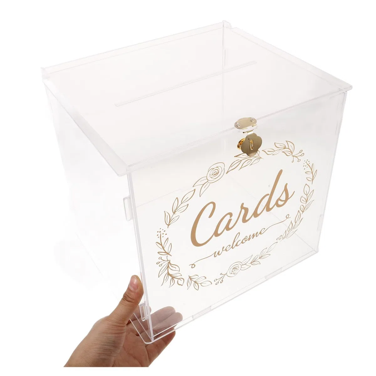 Cabilock Hochzeitskartenbox aus Acryl mit Schloss, Klare Kartenbox für Hochzeit, Große Aufbewahrungsbox für Karten Umschläge und Fotos zur Hochzeitsfeier, 9 x 9 x 9 Zoll