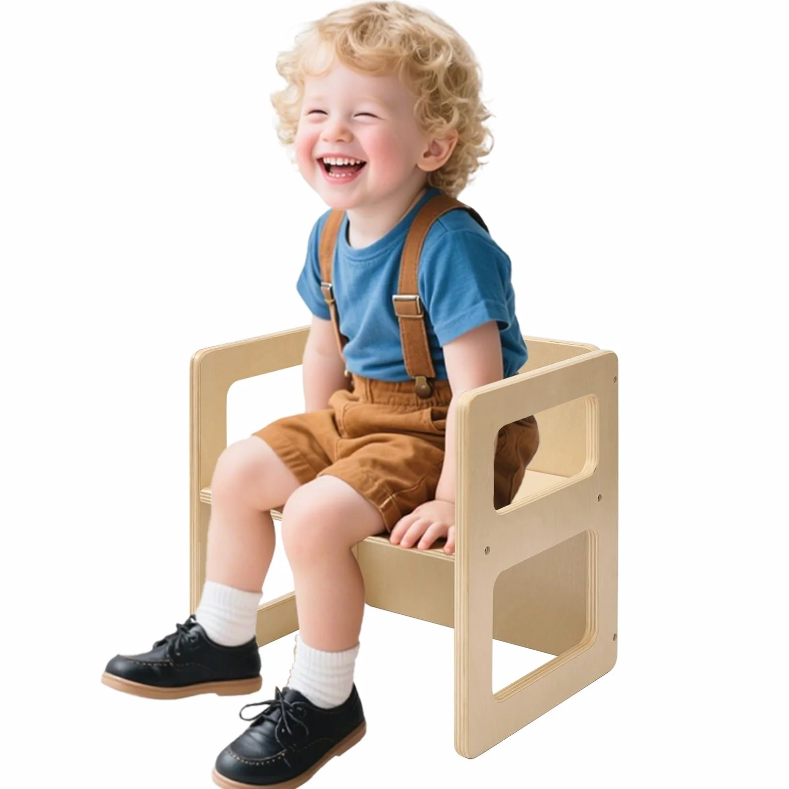 FUNLIO Höhenverstellbarer Montessori Entwöhnungsstuhl für 1-3 Jahre, Qualitätsstuhl aus Massivholz, zum Essen/Lesen/Spielen, Montessori-Möbel mit CPC-Zertifikat - Natur