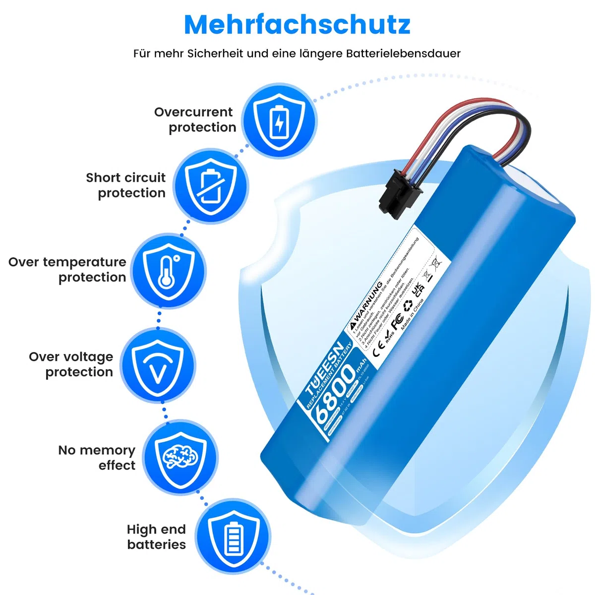 14,4V 6800mah Ersatzakku für Dreame L10s Ultra,D9 Pro D9 Max,D10/D10 Plus/D10s/L10/ L10s/Z10 Pro