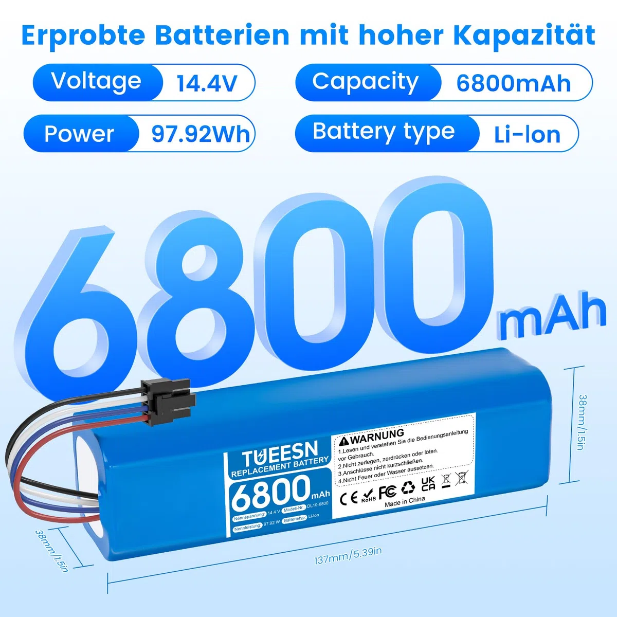 14,4V 6800mah Ersatzakku für Dreame L10s Ultra,D9 Pro D9 Max,D10/D10 Plus/D10s/L10/ L10s/Z10 Pro