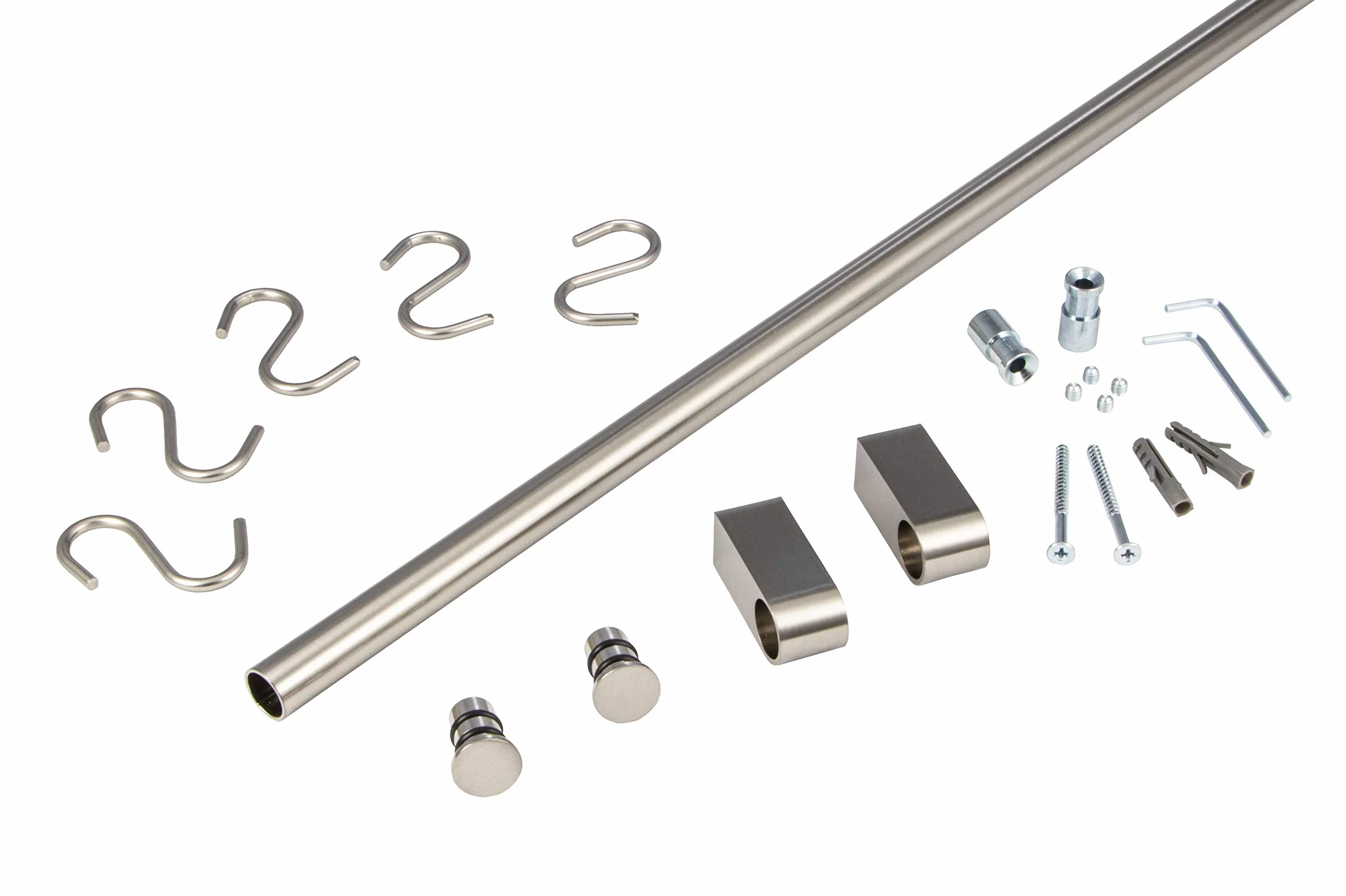 Gedotec Design Küchenreling Wand-Relingsystem Küche | Edelstahl-Optik | Reling-Set Länge: 600 mm | Reling-System mit 5 S-Haken mit Befestigungsmaterial | 1 Komplett-Set - Küchenleiste aus Metall