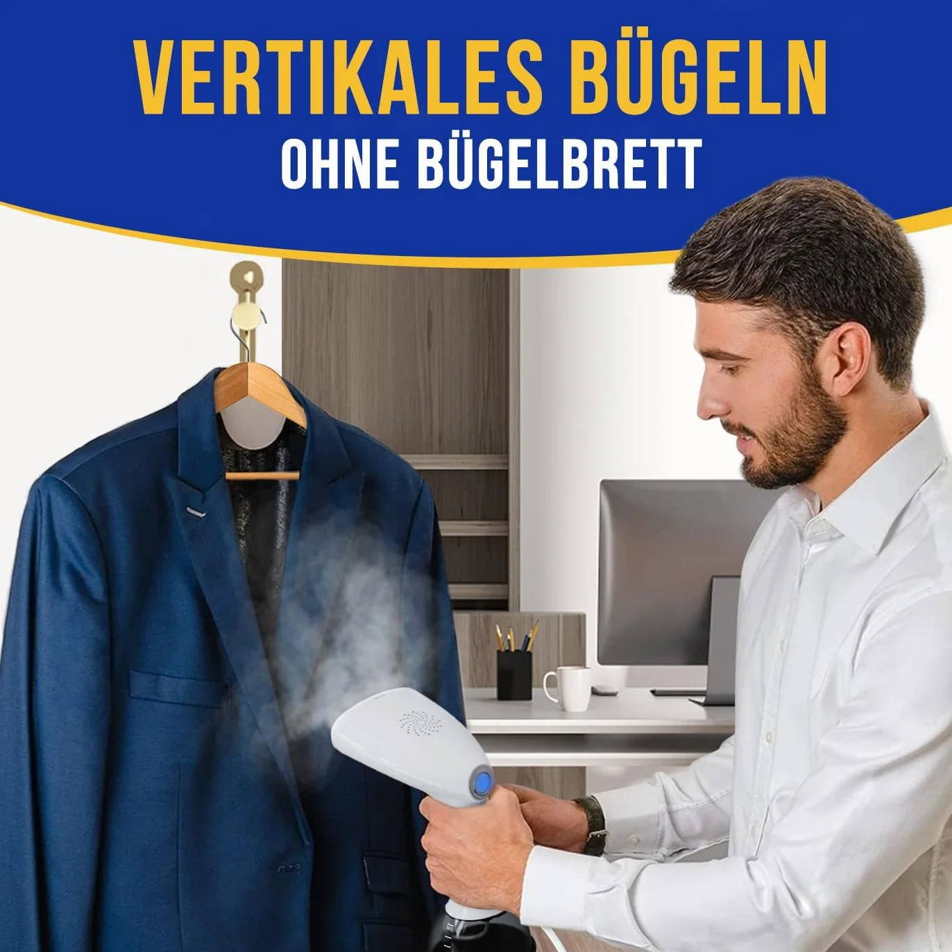 Rolipo Dampfglätter 1640W, 400ML Steamer Wassertank Dampfbürste Faltenentferner, für Zuhause, Büro, Reisen, Weiß