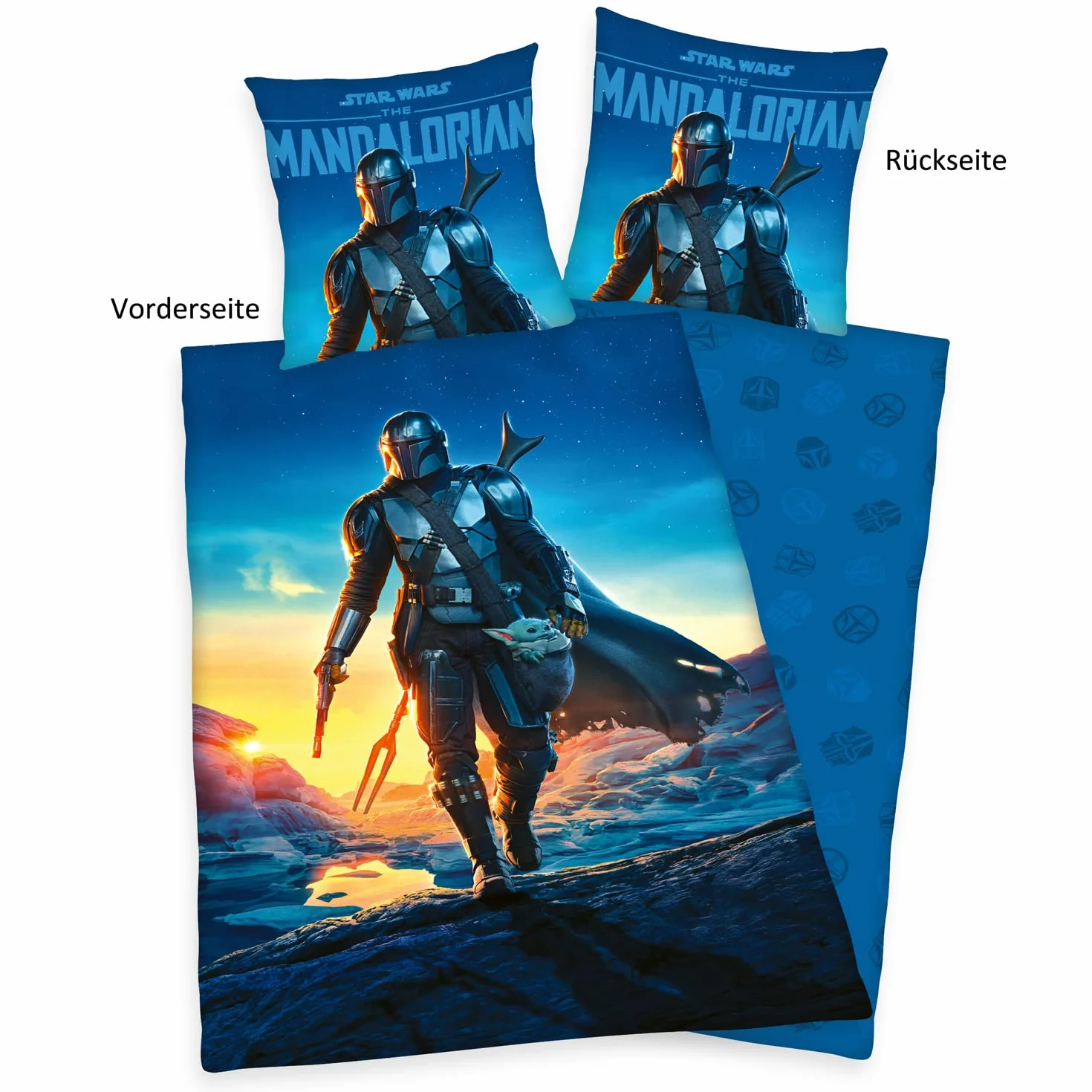 Herding Star Wars The Mandalorian Bettwäsche-Set, Kopfkissenbezug 80 x 80 cm, Bettbezug 135 x 200 cm, Mit leichtläufigem Reißverschluss, 100% Baumwolle/Renforcé