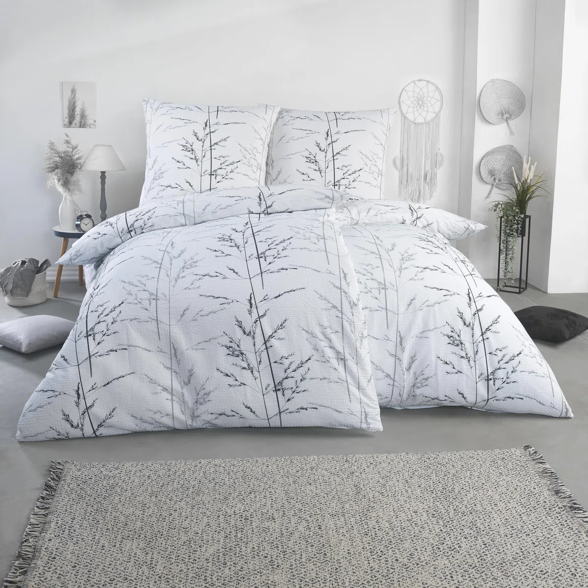 BaSaTex Seersucker Bettwäsche Baumwolle Set 2teilig 135x200 + 80x80 cm Kissenbezug | Öko-Tex Zertifiziert | Bettgarnitur mit Struktur | Design Gracia