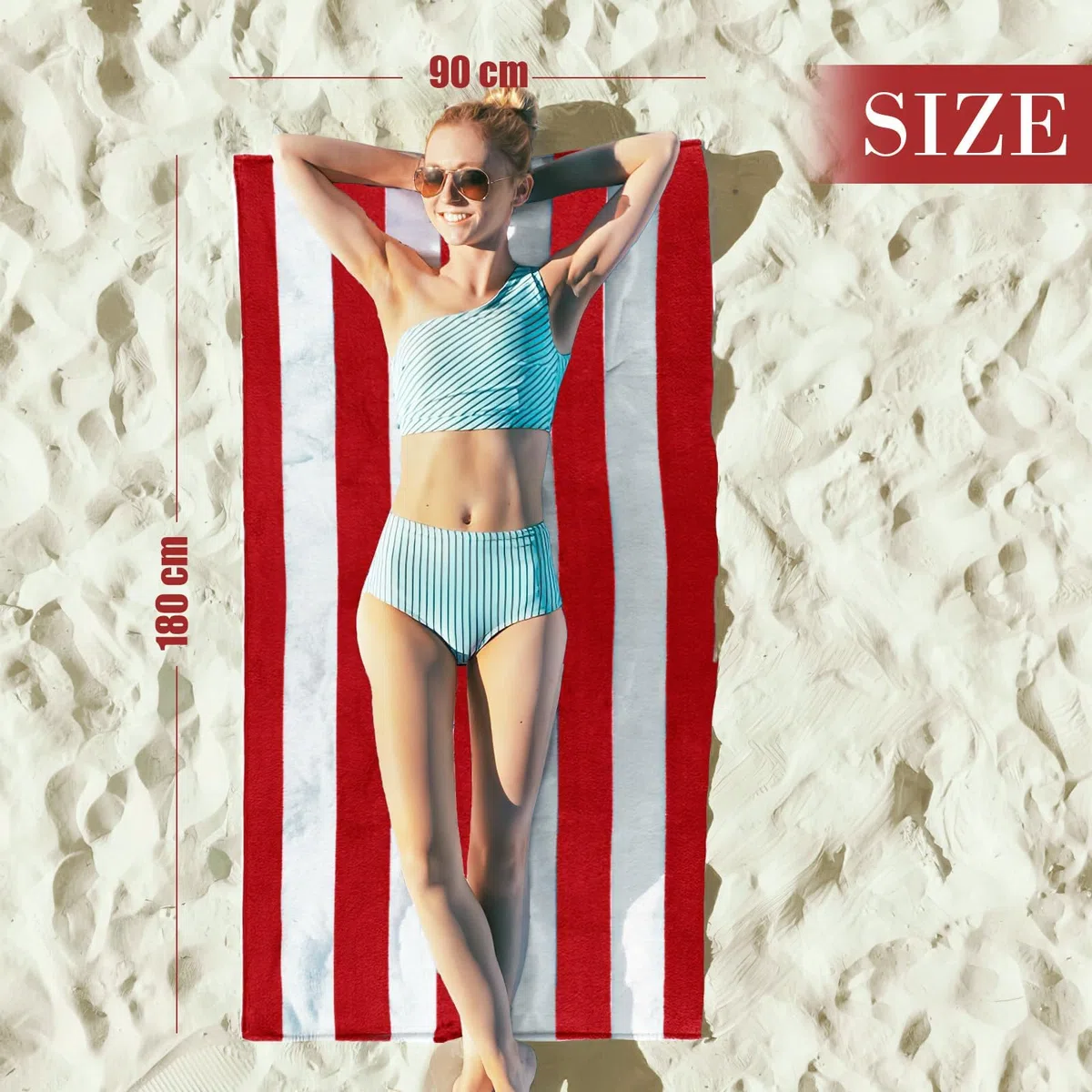 4er-Set Strandtuch 180x90 cm Große Strandtücher aus Baumwolle, Weiche und Saugfähige Badetuch Pooltuch Duschtuch mit Streifenmuster, Blau,Grün,Rot,Gelb