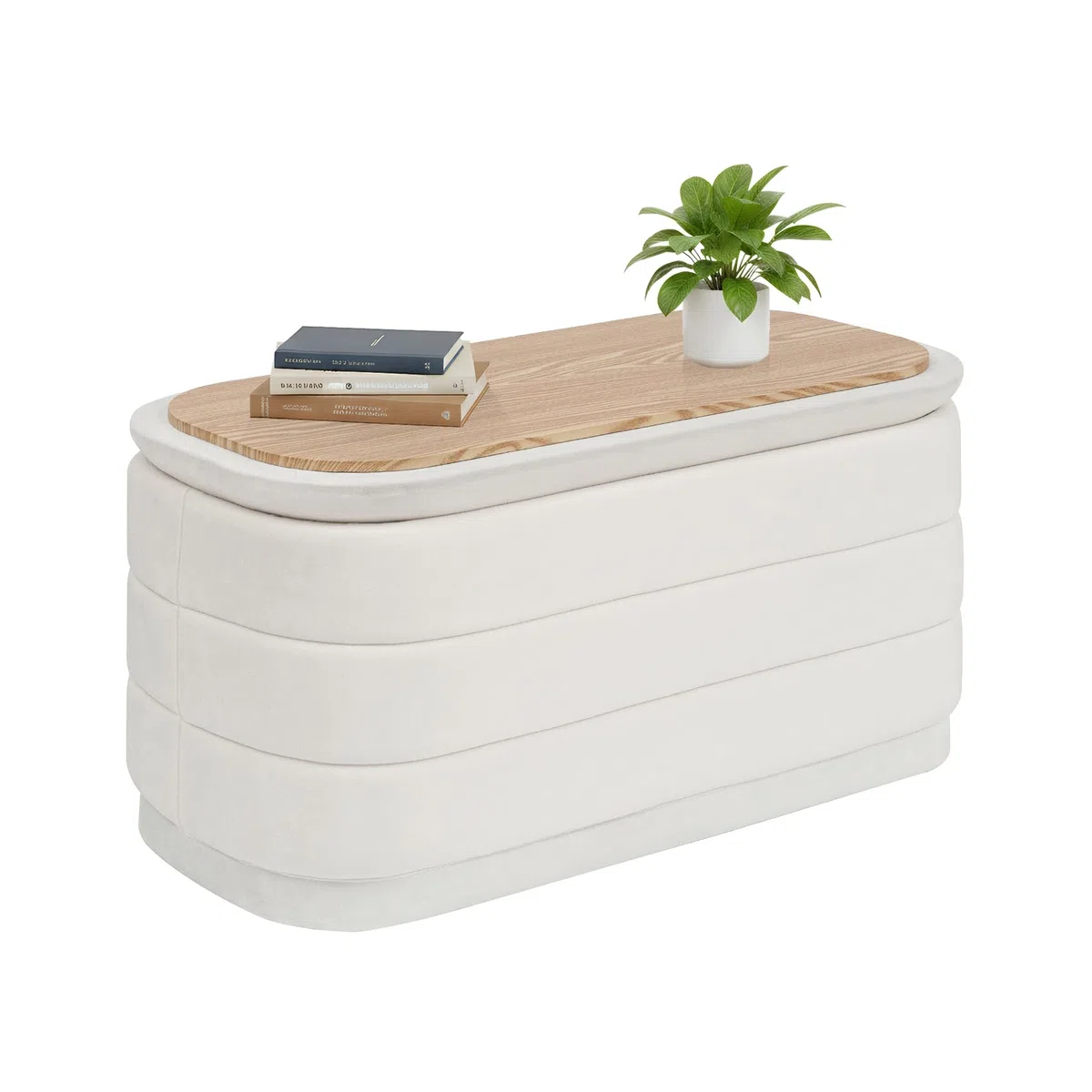 Bonlife Sitzbank mit Stauraum, Samt Klappbare Fußstütze mit Tisch, Bettende, Fußhocker für Wohnzimmer, Schlafzimmer, Flur, weißer Samt,76x38x38cm