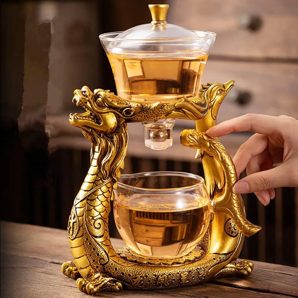 Lazy Kungfu Glas Tee-Set Hitzebeständige Wasserumleitung Rotierende Abdeckung Schüssel Halbautomatische Glas-Teekanne Anzug (Teekanne einzeln)