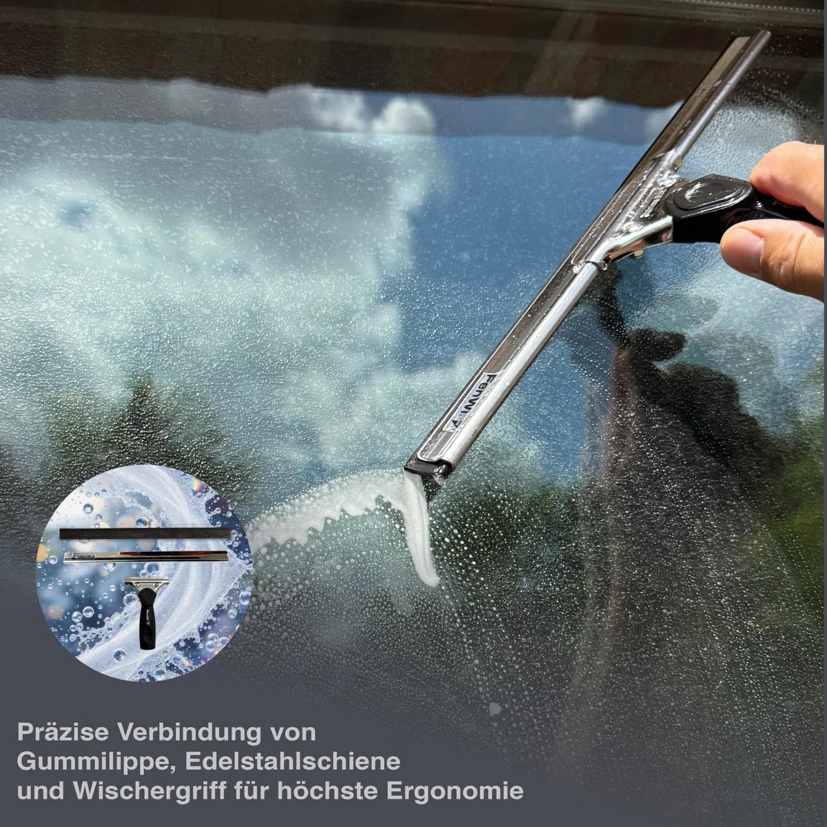 FenWi Fensterabzieher mit Gummilippe in 35cm Breite/Duschabzieher/Abzieher mit Edelstahl-Abziehschiene als Glasabzieher zum Fensterputzen