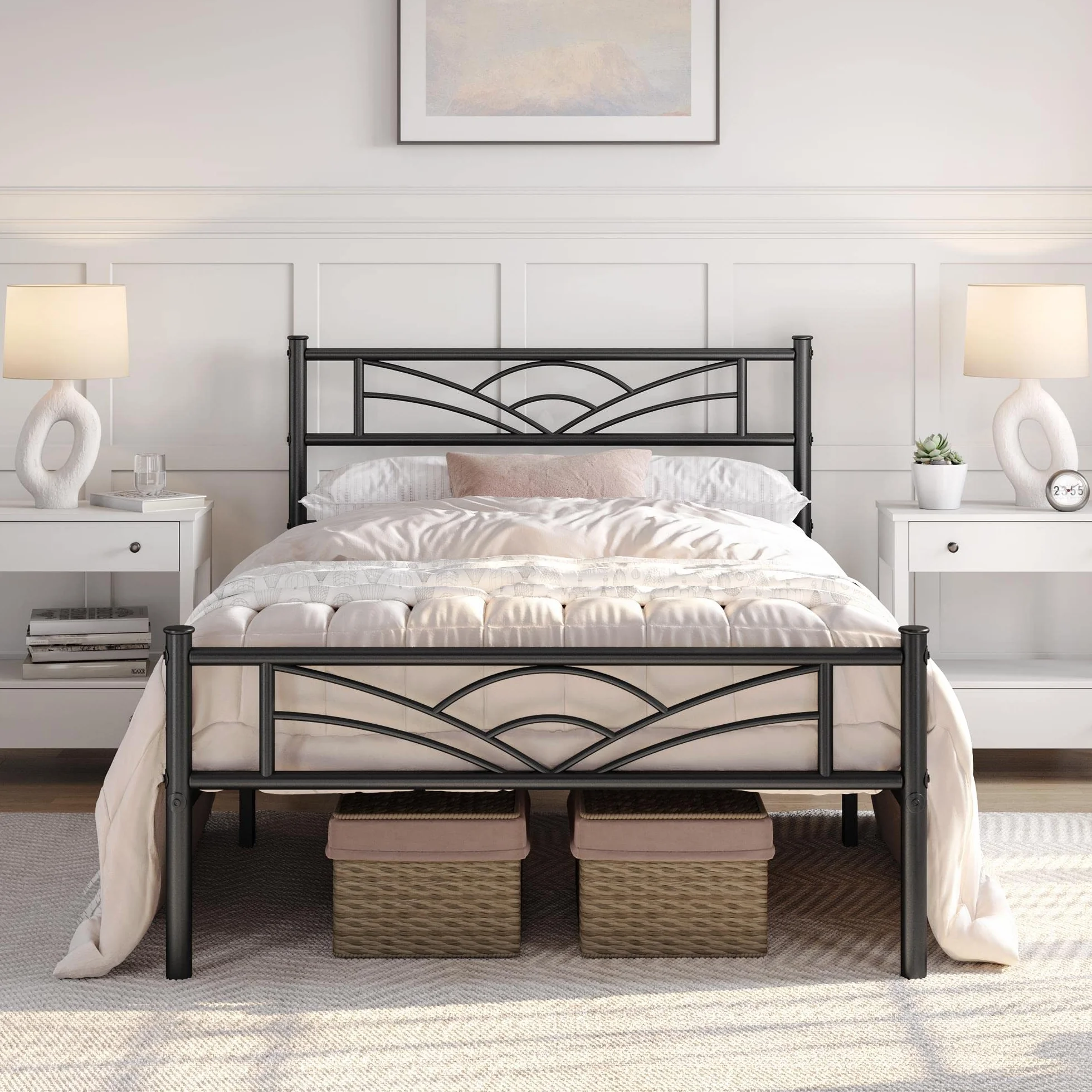 Yaheetech Bettrahmen Metallbett Gästebett Bettgestell aus Metall, Modern Jugendbett mit Lattenrost, für Schlafzimmer Gästezimmer 90 x 200 cm/Schwarz