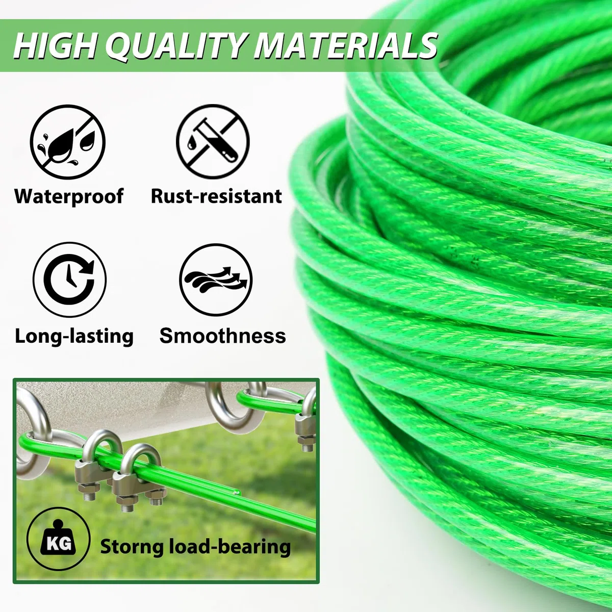 5MM Drahtseil 30 m PVC Ummanteltes Stahlkabel, Multi-use Clothes Line Kabel für T Post | Kletternde Weinreben Pflanzen im Freien | String Licht hängenden Kit