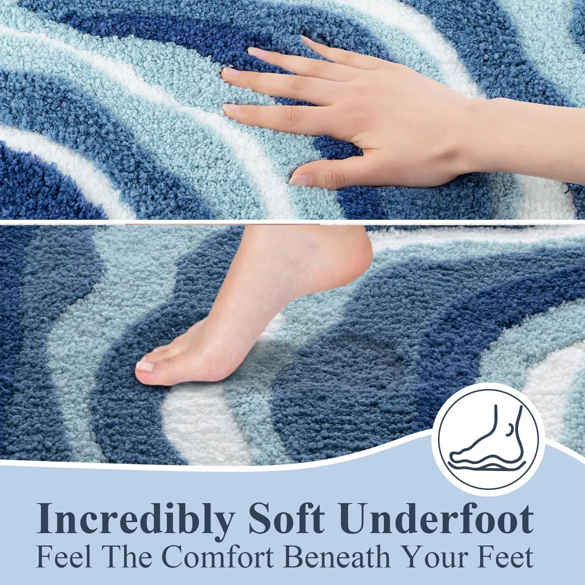 Enyhom Badematte rutschfest 45 x 65 cm, Weicher Dicker Blau Badezimmerteppich Waschbar Badteppich, Super Saugfähig Flauschig Schnelltrocknend Duschvorleger, Mikrofaser Klein Bad Teppich für Badewanne
