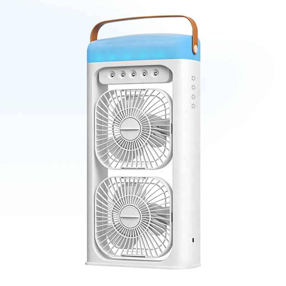 4 in 1 Tragbare Klimaanlage Fan Mit Nebelspray,Doppelventilator 3-Stufig Einstellbar Klimaanlage Mobil Mit 1-4Timer-Funktion,Farbwechselndes Nachtlicht,T-C-Aufladung Luftkühler für Zuhause,Büro