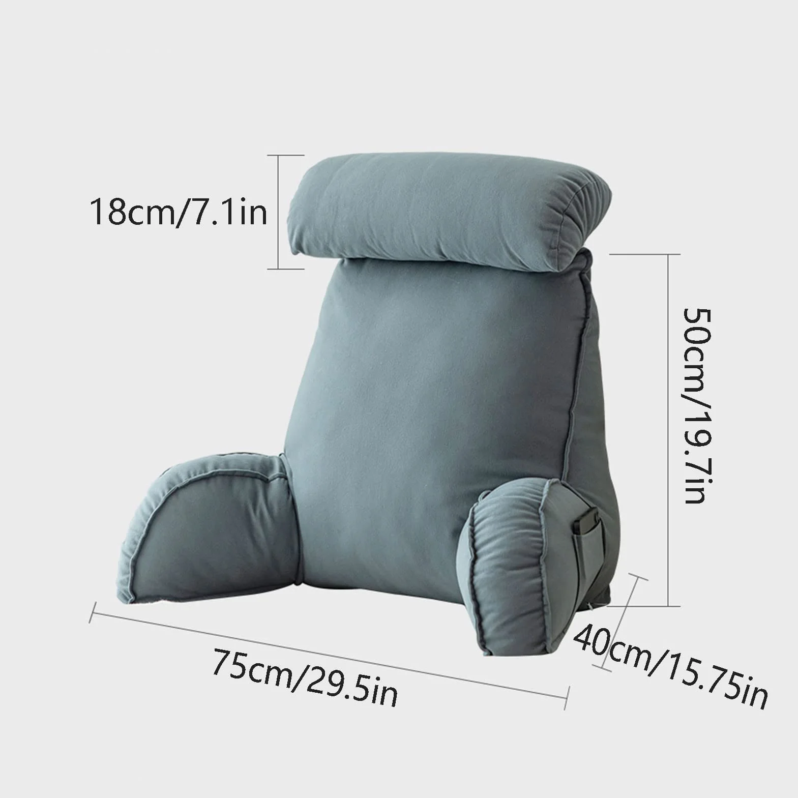 Lesekissen,Rückenlehne Kopfkissen,Bettruhe Kissen mit Armlehnen,Mit Waschbarem Bezug,Perfekt für Rückenunterstützung beim Lesen oder Fernsehen auf dem Bett Sofa (Blue Gray)