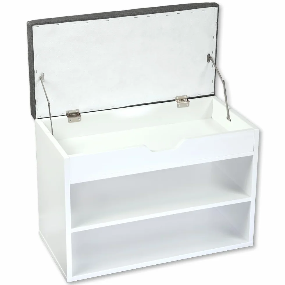 Kesper Schuhschrank mit Sitzkissen, Material: Faserplatte, Maße: B60 x H45 cm x L30 cm, Farbe: Weiß 15914 13