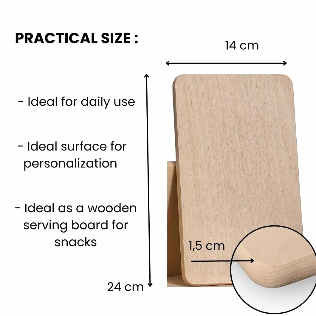 Frühstücksbrettchen Holz - Natur Buche unbehandelt - 10 x Holzbrettchen - Küchenbrett Brot Küchenutensilien - ca.24 x 14 x 1.5 cm - Schneidebrett Brett - Umkehrbar Vesperbrett - Brettchen