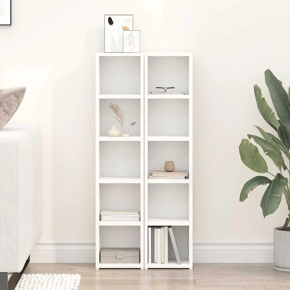 vidaXL CD-Regal, 2er-Set, 21x16x93,5 cm, Weiß, Holzwerkstoff, Vitrinenschrank mit Fach, Aufbewahrungsschrank für Wohnzimmer, Bücherregal, CD-Aufbewahrung, Media Organizer