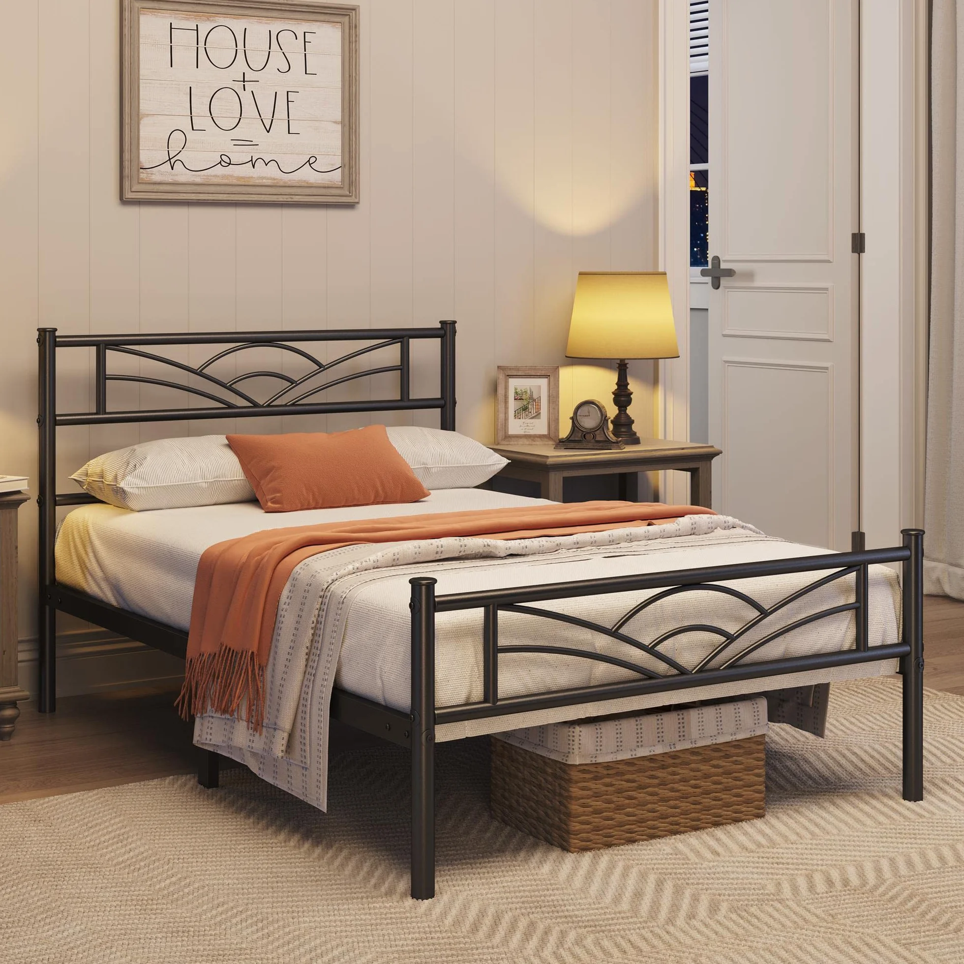 Yaheetech Bettrahmen Metallbett Gästebett Bettgestell aus Metall, Modern Jugendbett mit Lattenrost, für Schlafzimmer Gästezimmer 90 x 200 cm/Schwarz