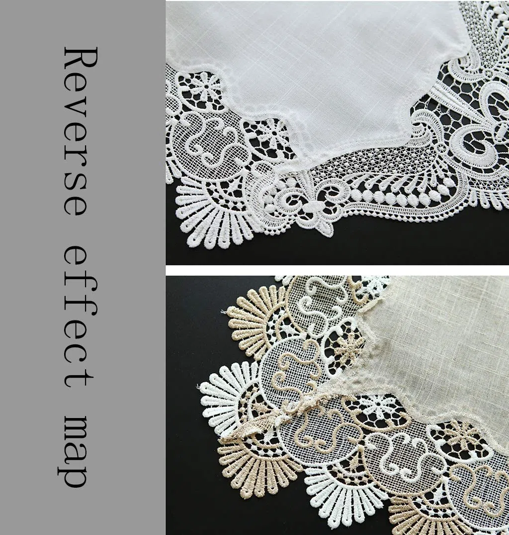 Elegant und luxuriös Gestickte Spitze Braun- weiße Spitze Leinengewebe Tischläufer Overlay Gestickte Blumenspitze Stoff Tischläufer (Blanc,50 * 240cm)