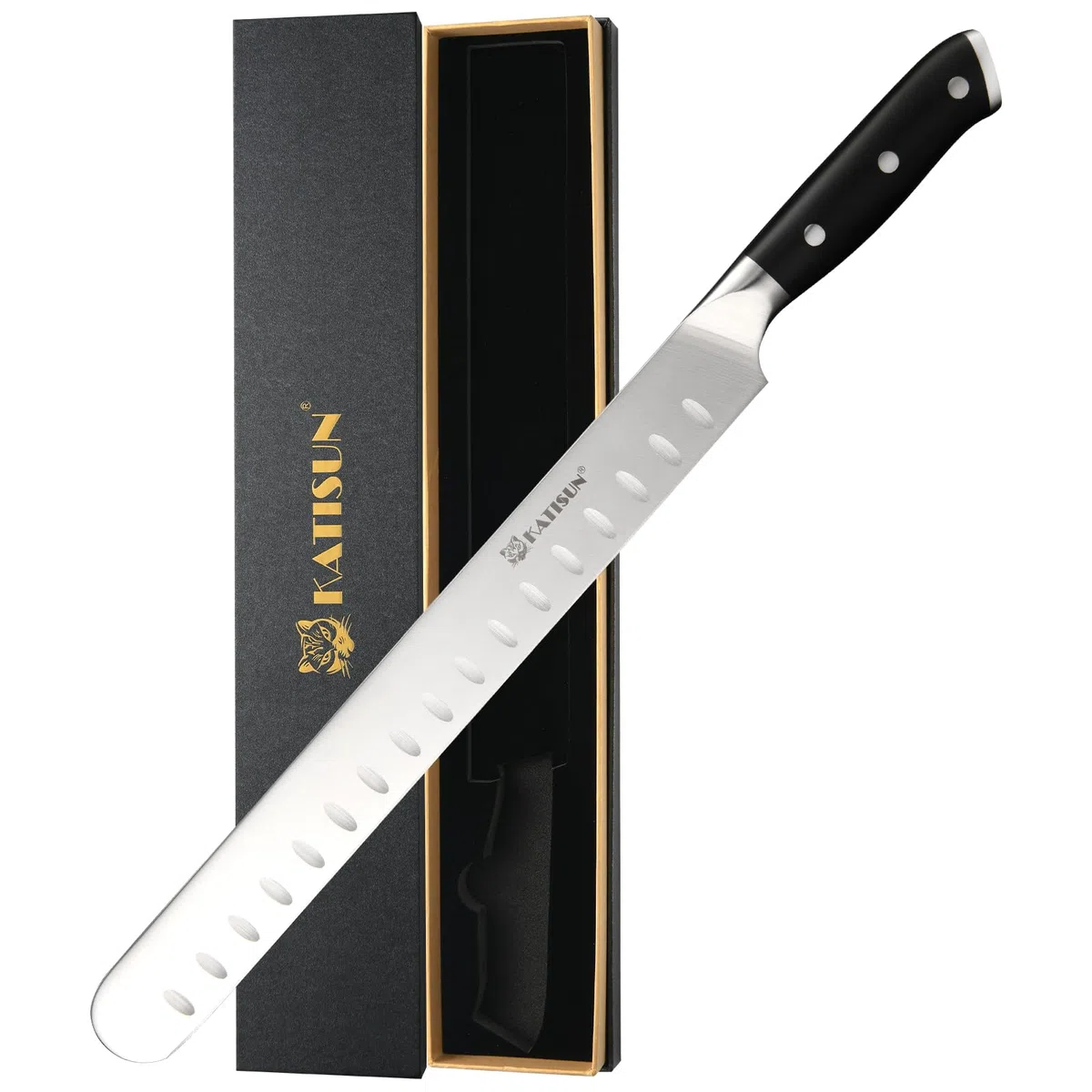 Schinkenmesser Tranchiermesser 30cm Küchenmesser für Schinken Brisket Messer Fleischmesser profi Messer, Metzgermesser mit rutschfestem Griff Grillmesser für Fleisch und BBQ