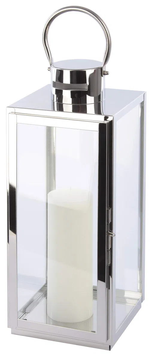 SEVICO Laterne XXL 25 x 25 x 77 cm Gartenlaterne Metall Windlicht Kerzenhalter Kerzenleuchter Kerzenständer für Outdoor Wohnzimmer Garten Balkon Innen Indoor Edelstahl mit Glas
