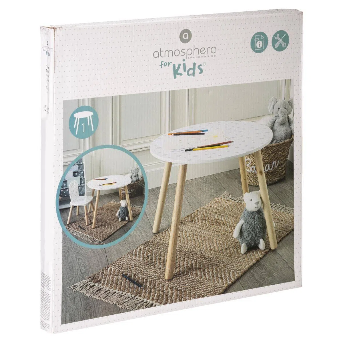 Atmosphera Kids ATM-127152D Kindertisch, weich, Sterne, Weiß, Holz, 60x42.5 cm (Lot de 1)