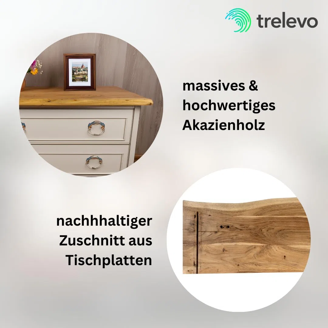 Holzplatte nach Maß 40-200 x 20-100 cm, Akazienholz massiv 35mm, naturfarben/nussbaumfarben, individueller Zuschnitt, Baumkantenplatte für Bastler und Heimwerker