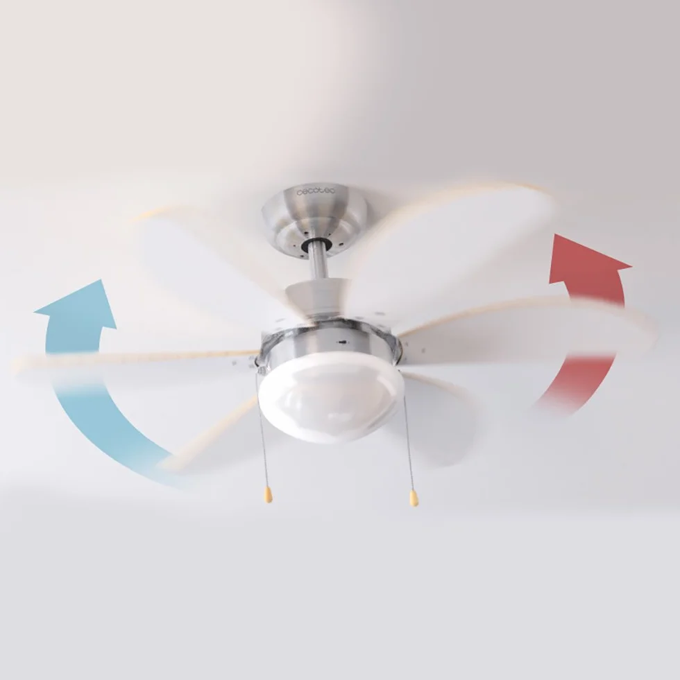 Cecotec Deckenventilator EnergySilence Aero 350. 50 W, geringer Verbrauch, 81 cm Durchmesser, Lampe, 6 Wendeflügel, 3 Geschwindigkeiten, Winterfunktion, Weiß oder Holzoptik