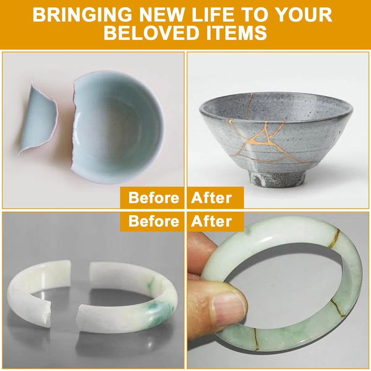 deuvuo Kintsugi Reparatur Set, 21 Pcs Japanisches Kintsugi Set Gold Zum Einfachen Wiederbeleben Ihrer Zerbrochenen Keramik, Porzellan, Tasse, Schüssel, Glas, Vase - Kintsugi Repair Kit Für Anfänger