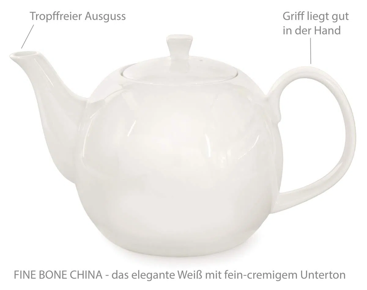 Teekanne 1500 ml Porzellan Fine Bone China weiß