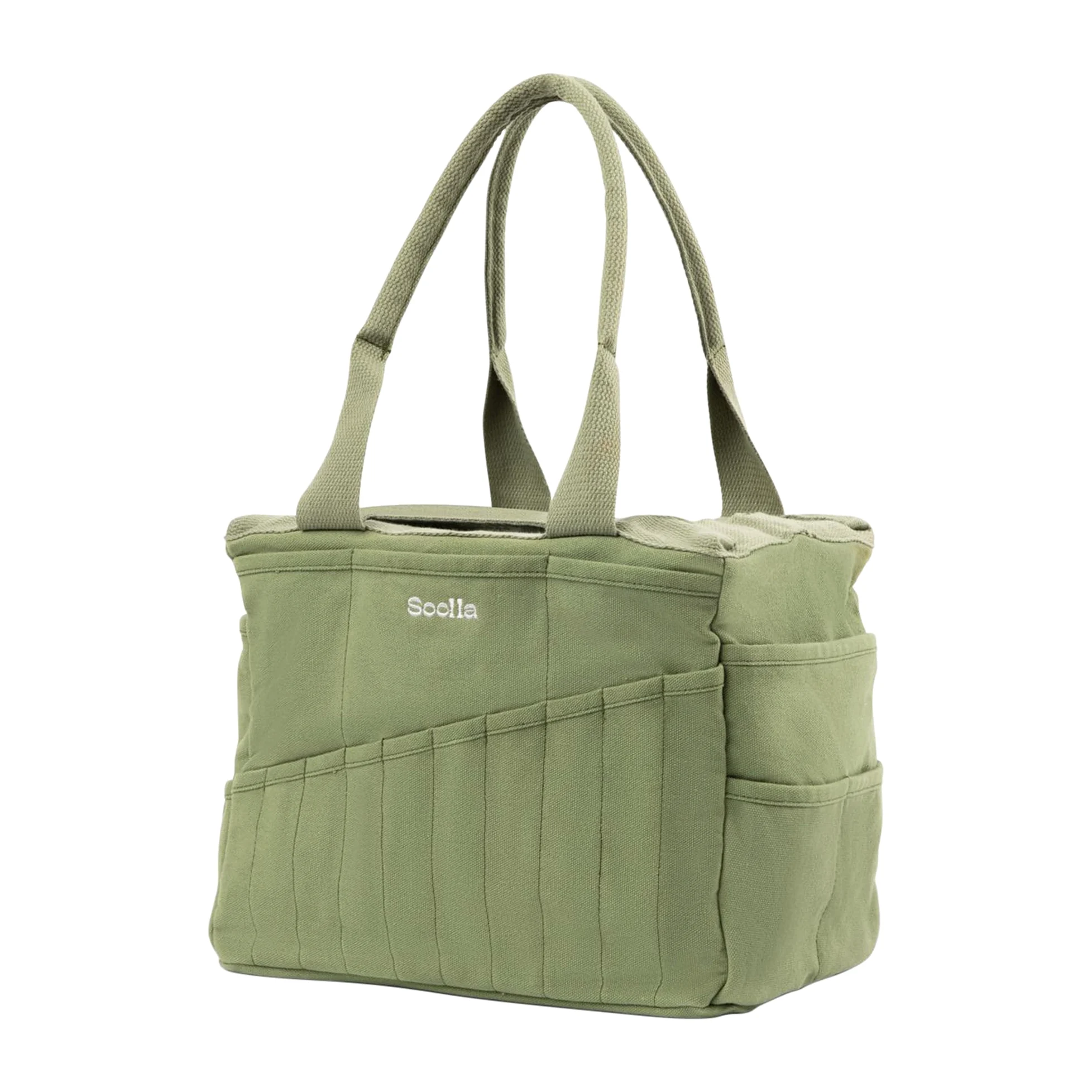 Soolla Studio Kunst-Organizer: Aufbewahrung für Töpferwerkzeuge, Waschbare Handarbeitstasche, Strick- und Häkelprojekttasche, 30 Taschen, 15+ Leinwandfarben, Künstlertasche für Erwachsene (Ganja-Grün)