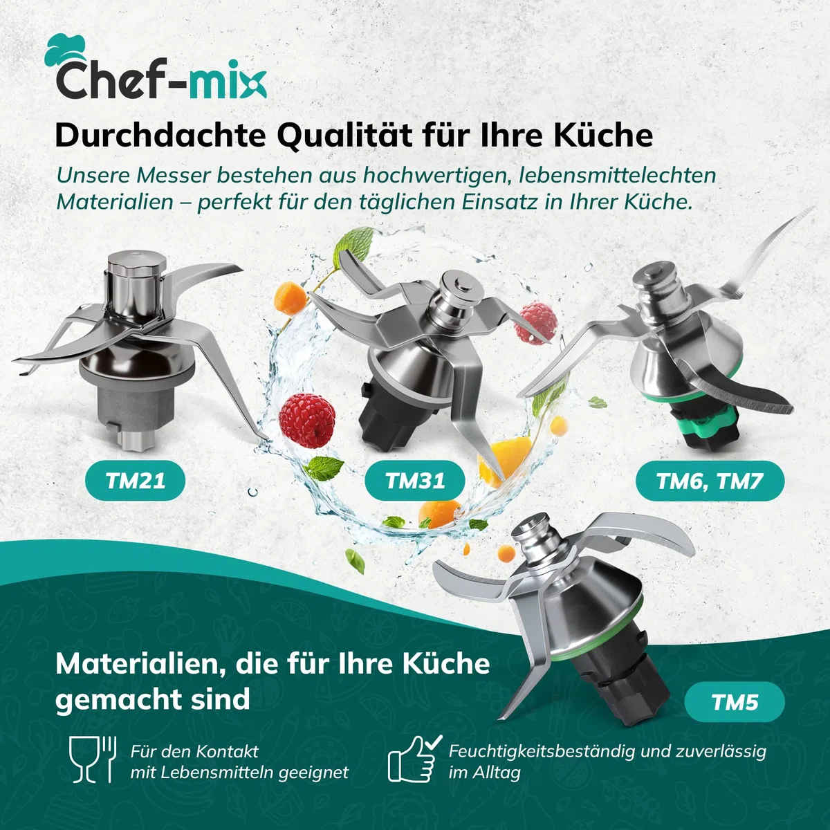 Mixmesser Ersatz für Vоrwerk Thermоmix Messer TM6 TM7 - Ersatzmesser Zubehör aus Edelstahl mit Dichtring für TM6 TM7 Küchenmaschinen