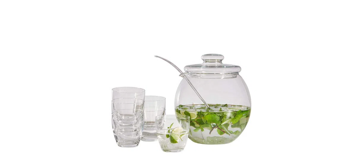 CRISTALICA Bowleset 6 Bowlegläser + 1 Bowleschale + 1 Kelle + Deckel Libera Transparent H 25,5 cm