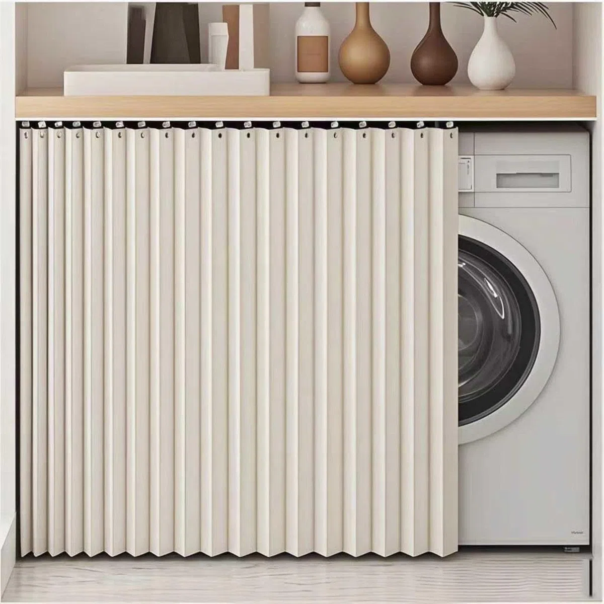 Schrankvorhang,Schrank Vorhang Mit Schiene Staubdichter Vorhang Für Regaleselbstklebend Vorhang Für Regal Schrankvorhänge Küche Blackout Curtains,Beige-H70cm/W170cm