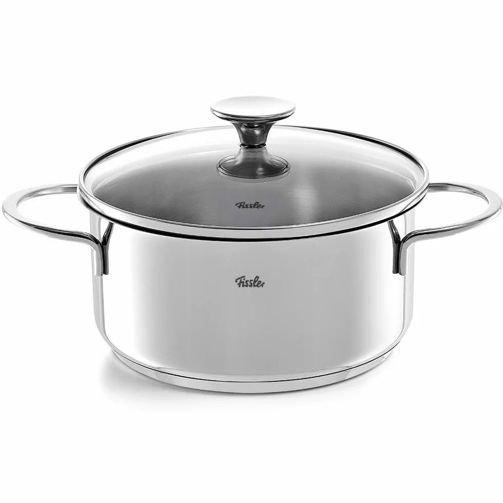 Fissler Copenhagen/Edelstahl-Topfset, 4-teilig, Kochtopf-Set, Töpfe mit Glas-Deckel, 3 Kochtöpfe, 1 Bratentopf - Induktion